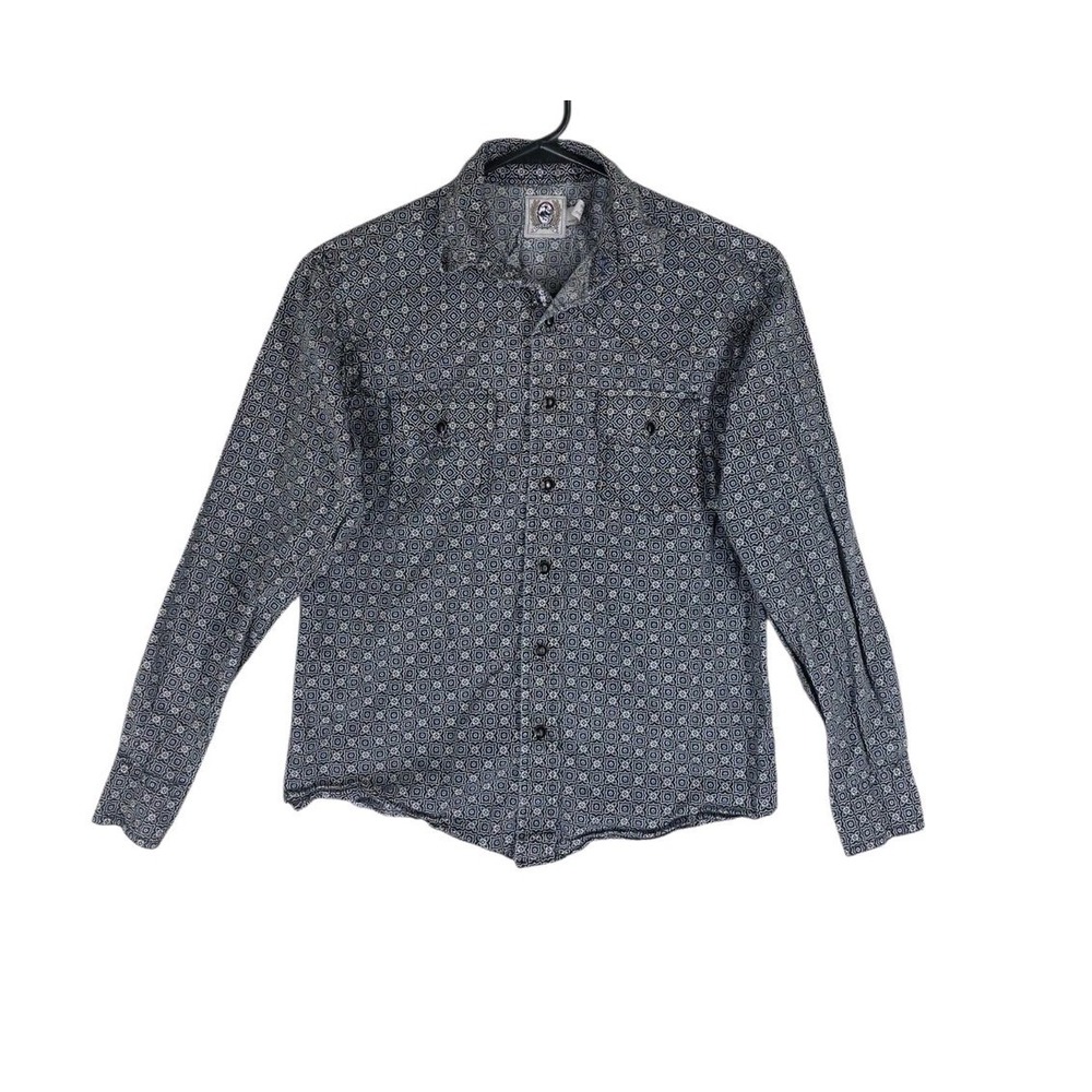 Cinch Boys Western Shirt Size M 10 Gray Geometric Print Long Sleeve Button Down